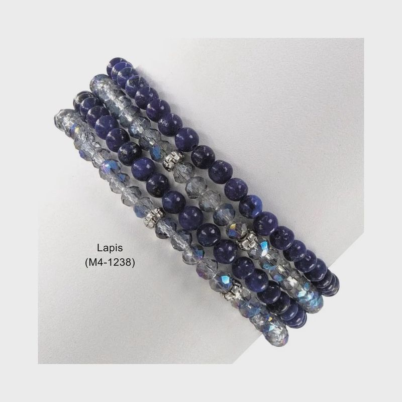 GEMSTONE + CRYSTAL BEADED BRACELET / SET OF 4