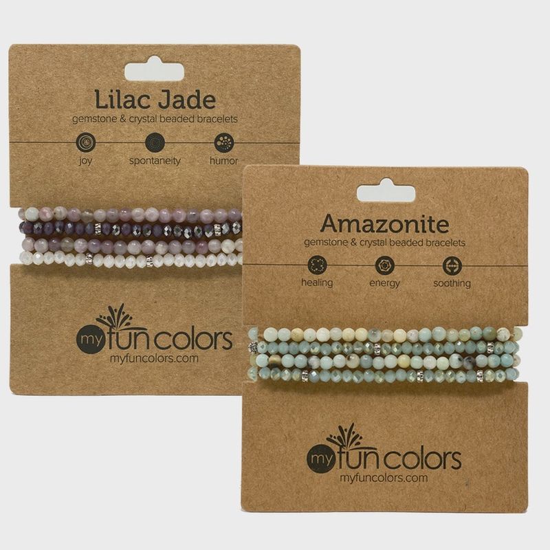 GEMSTONE + CRYSTAL BEADED BRACELET / SET OF 4