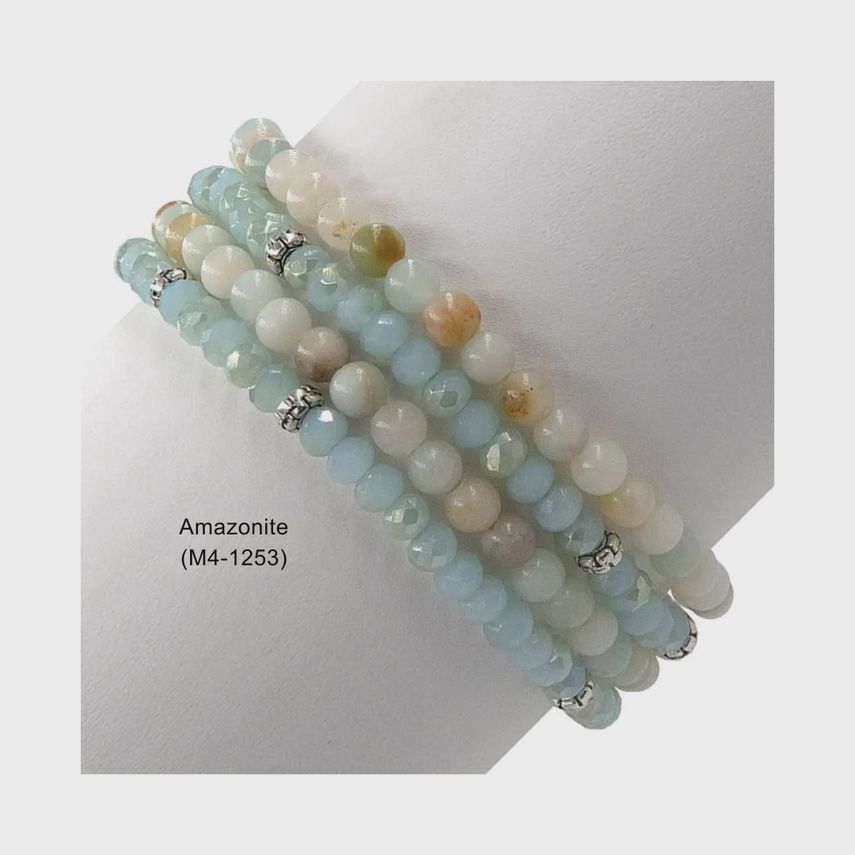 GEMSTONE + CRYSTAL BEADED BRACELET / SET OF 4, STYLE/COLOUR: AMAZONITE