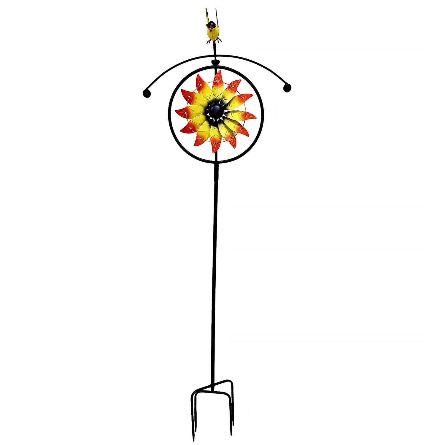 GD6230 - FLORAL SPINNER WITH ROCKING / BALANCING FINCH GARDEN STAKE