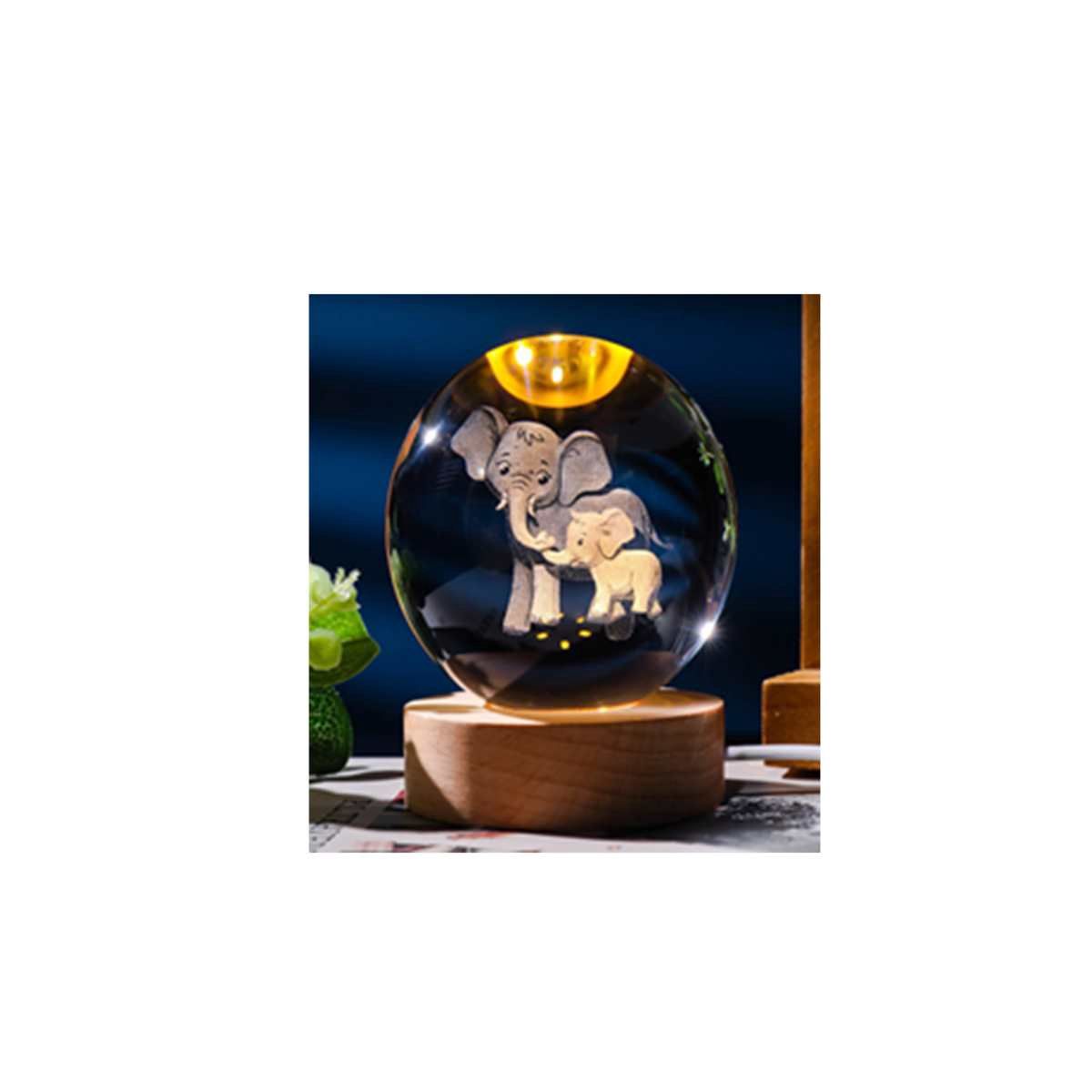MXD82EL - 3D CRYSTAL BALL W/LED ILLUMINATING BASE - ELEPHANT