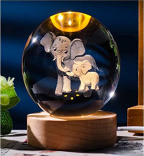 MXD82EL - 3D CRYSTAL BALL W/LED ILLUMINATING BASE - ELEPHANT