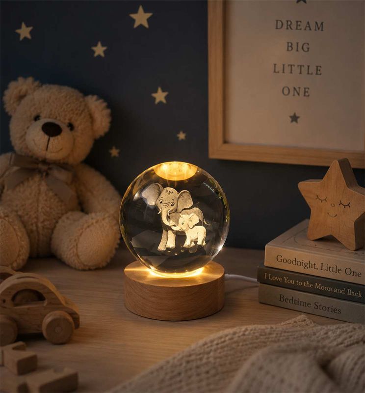 MXD82EL - 3D CRYSTAL BALL W/LED ILLUMINATING BASE - ELEPHANT