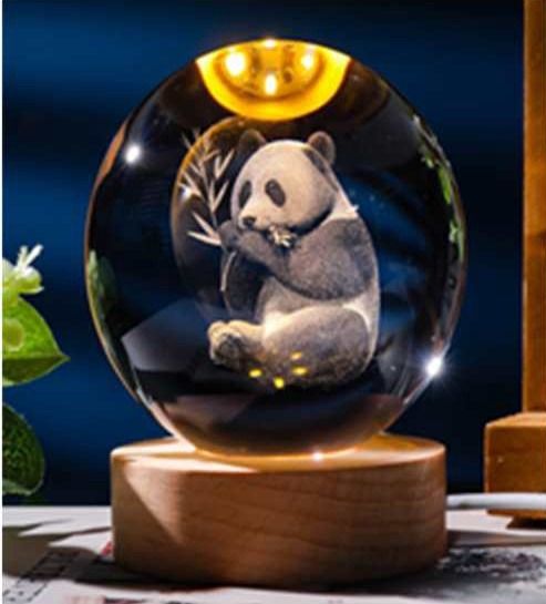 MXD82PD - 3D CRYSTAL BALL W/LED ILLUMINATING BASE - PANDA BEAR