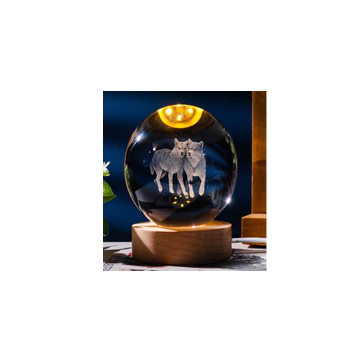 MXD82WF - 3D CRYSTAL BALL W/LED ILLUMINATING BASE - WOLVES
