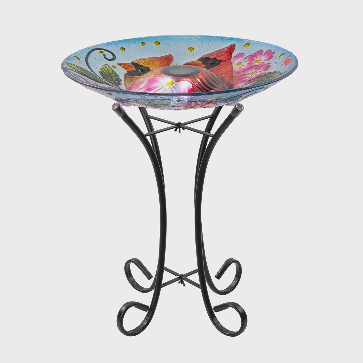 78415-U - SOLAR  LED VERDANT GLASS  BIRD BATH WITH STAND - CARDINAL / 21" H