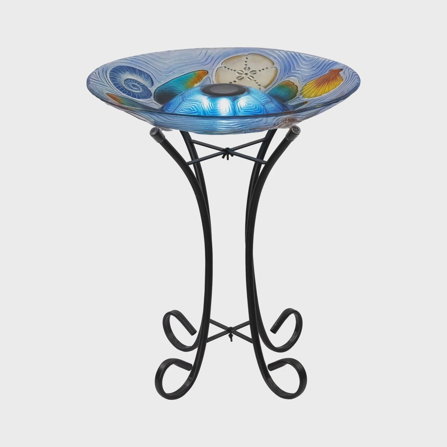 78415-X - SOLAR VERDANT GLASS BIRD BATH WITH STAND - TURTLE / 21" H