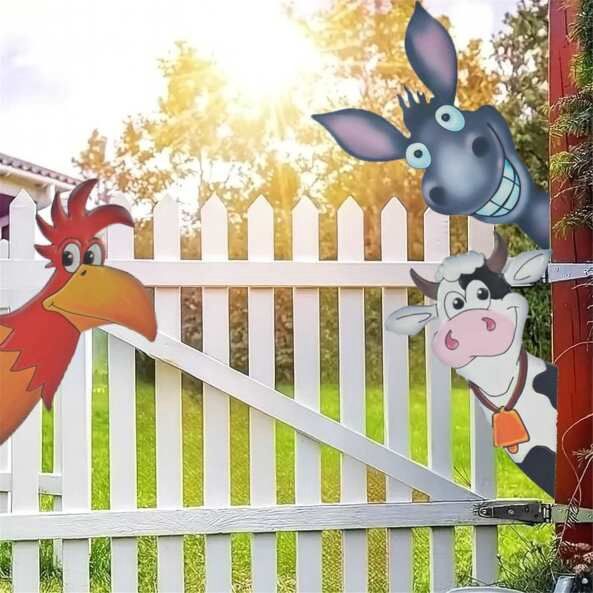 HUN26S - METAL WALL/FENCE ART - 3/ASST -  COW / ROOSTER / DONKEY