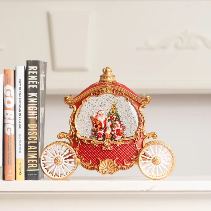 H2071 - SNOW GLOBE - MUSICAL SANTA'S CARRIAGE W/ SWIRLING GLITTER
