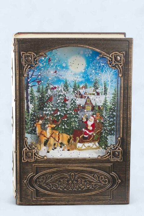 H2128 - SNOW GLOBE - BOOK W/ SANTA IN SLEIGH