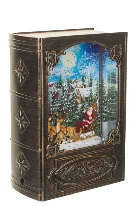 H2128 - SNOW GLOBE - BOOK W/ SANTA IN SLEIGH