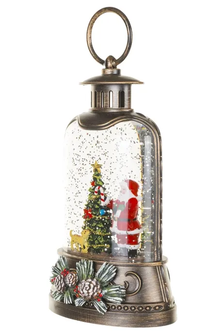 H2115 - SNOW GLOBE - LANTERN W/ SANTA &amp; DOG SCENE