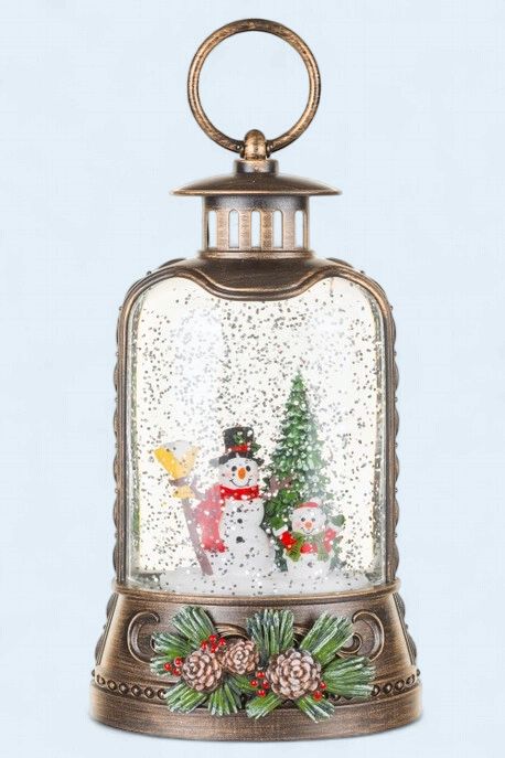 H2114 - SNOW GLOBE - MUSICAL LANTERN W/ PAPA &amp; BABY SNOWMAN