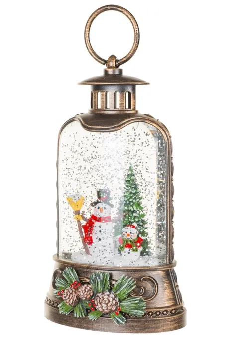 H2114 - SNOW GLOBE - MUSICAL LANTERN W/ PAPA &amp; BABY SNOWMAN
