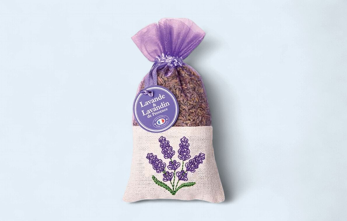 BRD01 - EMBROIDERED LINEN &amp; ORGANZA SACHET – PROVENCE LAVENDER (SMALL)