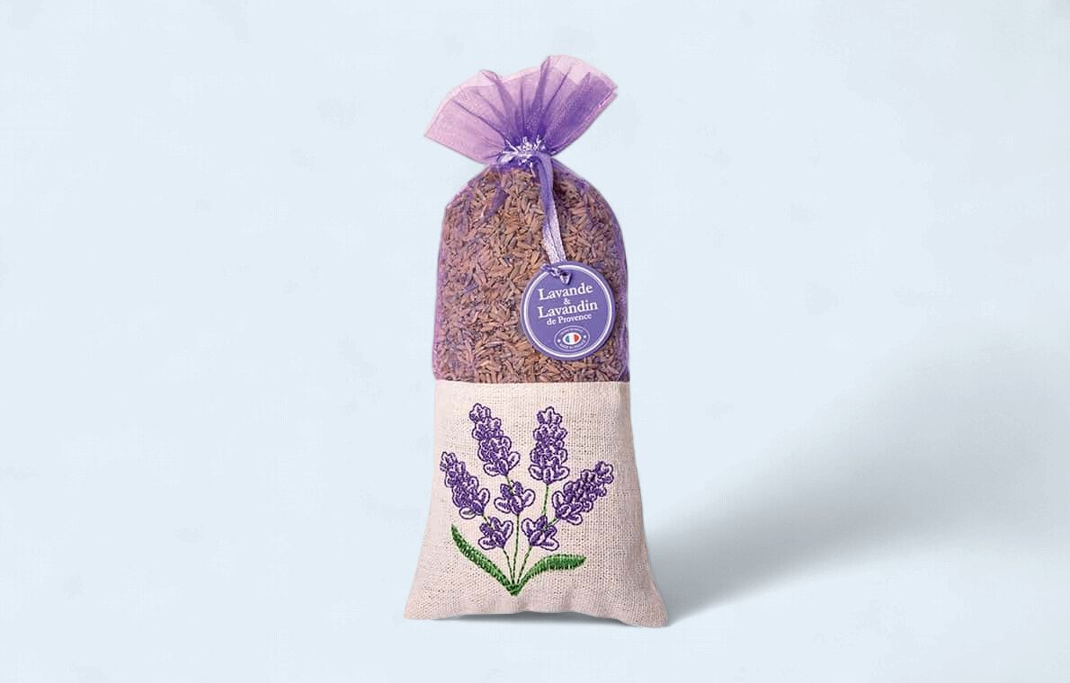 BRD02 - EMBROIDERED LINEN &amp; ORGANZA SACHET – PROVENCE LAVENDER (LARGE)