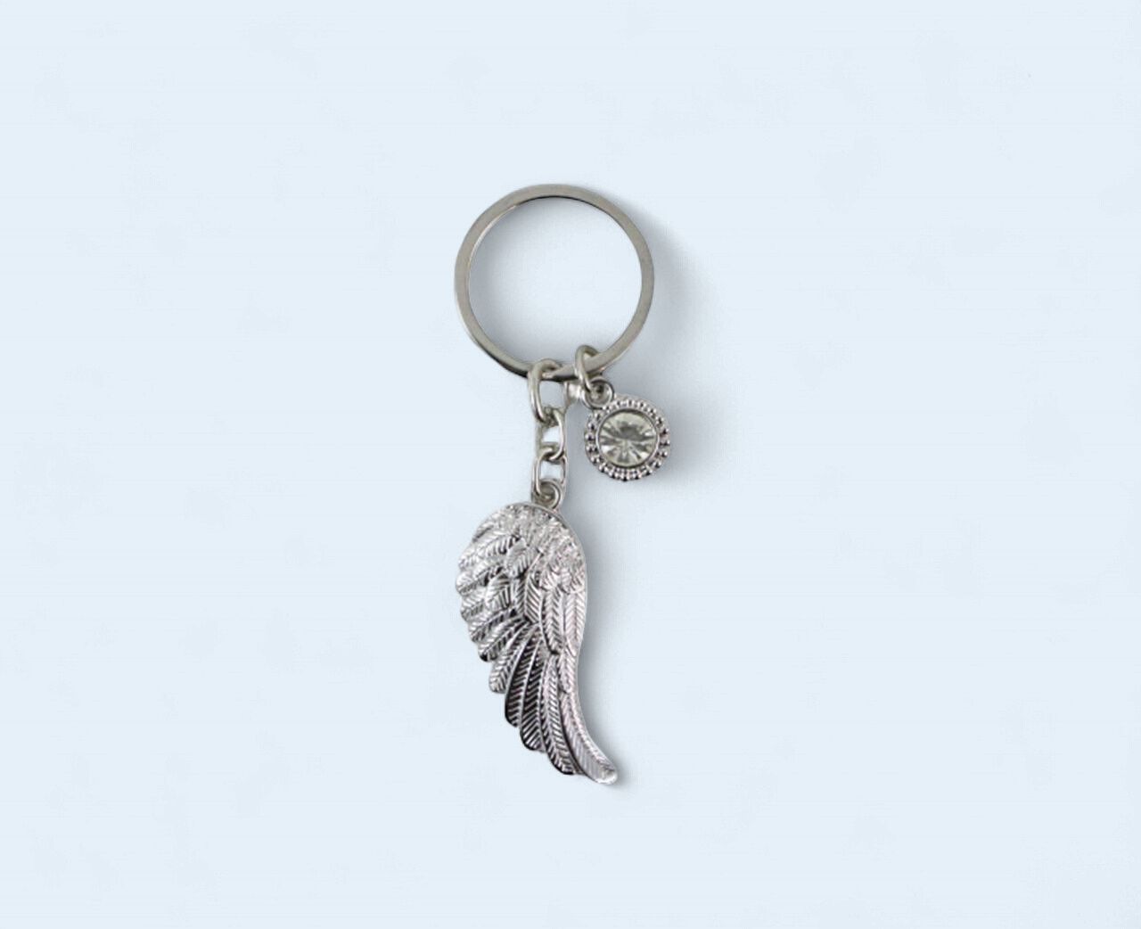 SE25 - KEY CHAIN - ANGEL WING W/ ROUND JEWEL CRYSTAL
