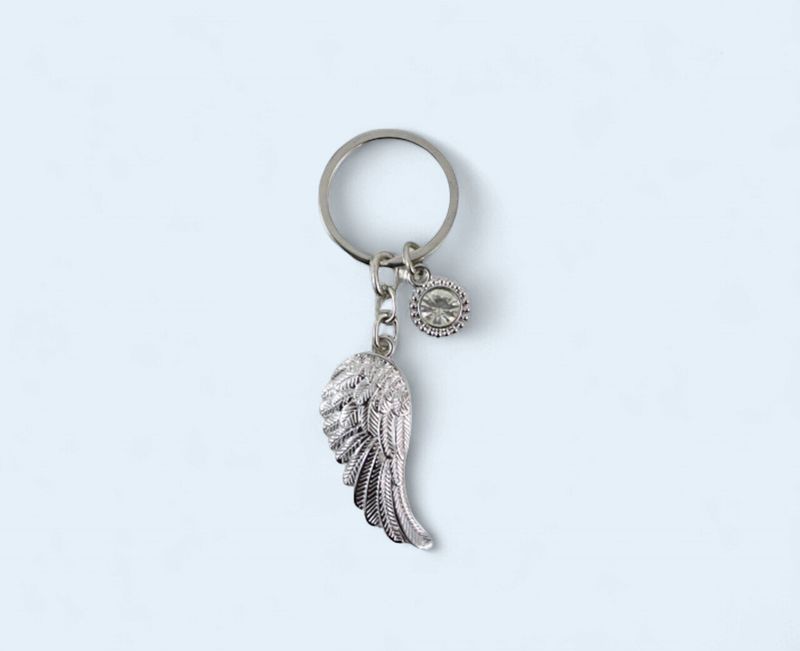 SE25 - KEY CHAIN - ANGEL WING W/ ROUND JEWEL CRYSTAL