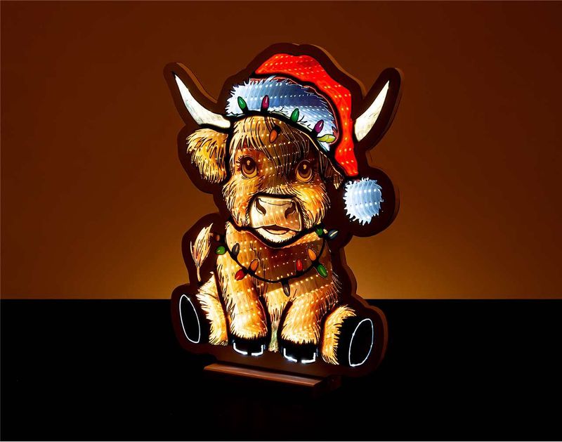 X4338 - 16" CHRISTMAS HIGHLAND COW INFINITY LIGHT