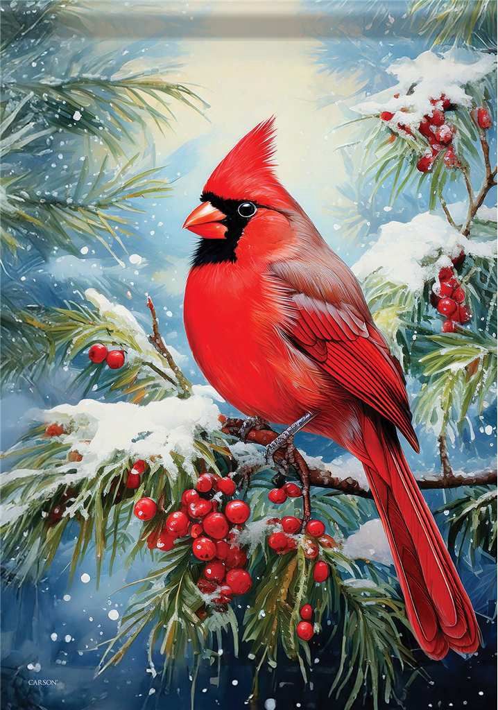 CS53690 - GARDEN FLAG - CARDINAL HOLLY