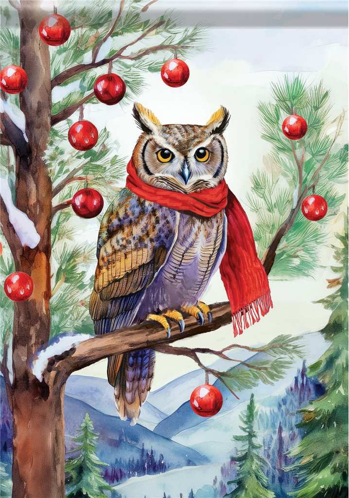 CS53700 - GARDEN FLAG - CHRISTMAS OWL