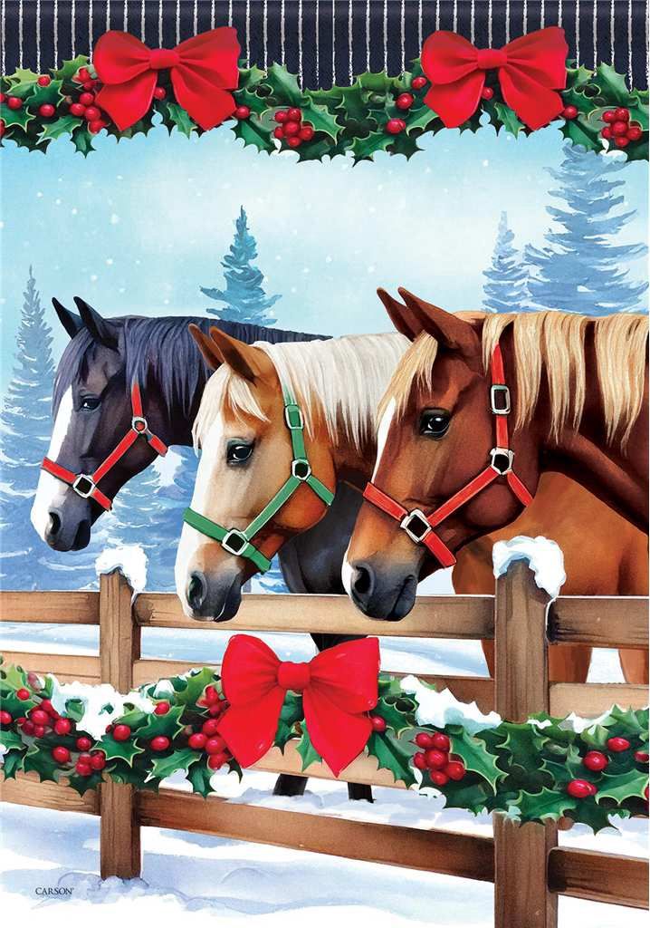 CS53709 - GARDEN FLAG - FESTIVE TRIO / HORSES