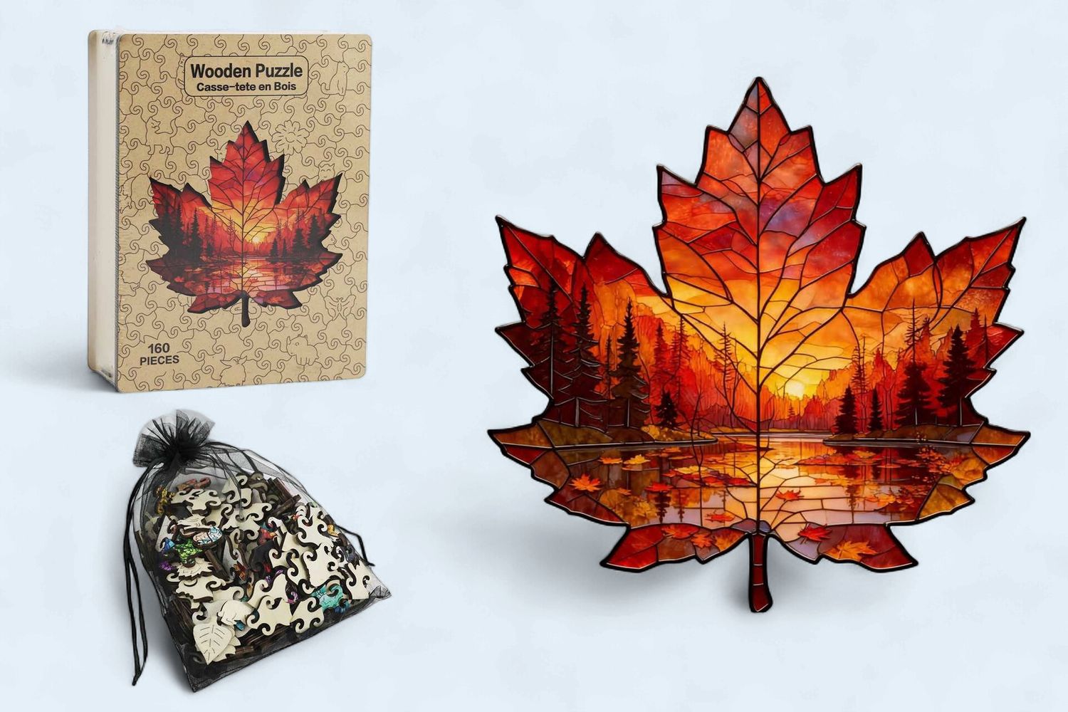 MES31 - WOODEN PUZZLE - MAPLE LEAF - 160 PIECES