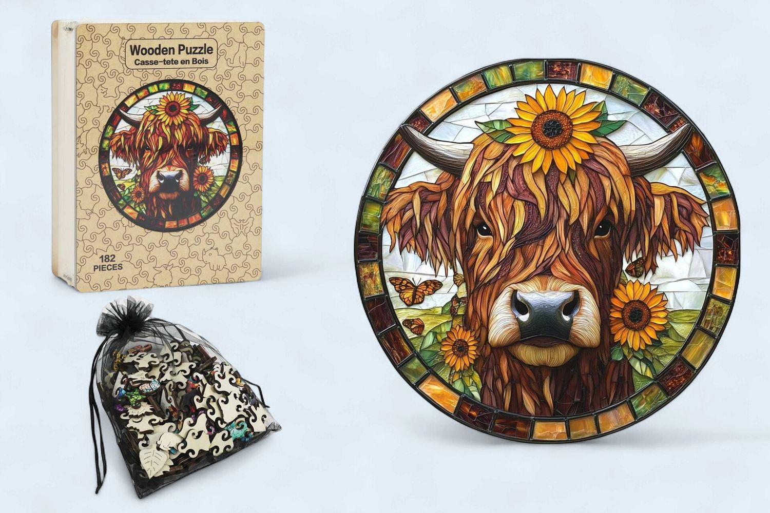 MES34 - WOODEN PUZZLE - HIGHLAND COW - 182 PIECES