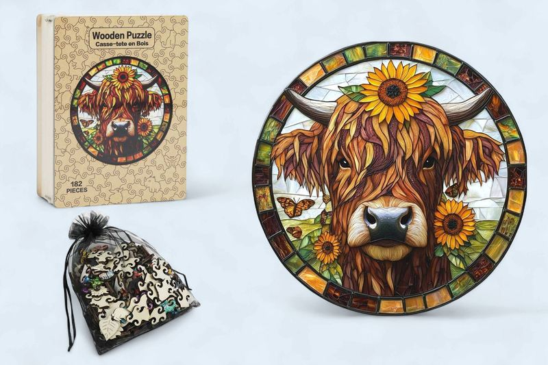 MES34 - WOODEN PUZZLE - HIGHLAND COW - 182 PIECES