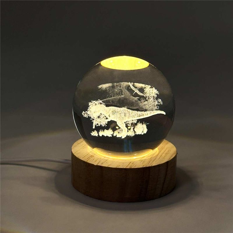 MXD82WF - 3D CRYSTAL BALL W/LED ILLUMINATING BASE - DINOSAUR