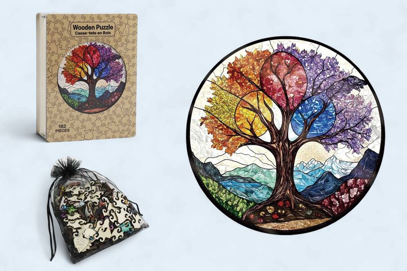 MES33 - WOODEN PUZZLE - COLOURFUL TREE OF LIFE - 182 PIECES