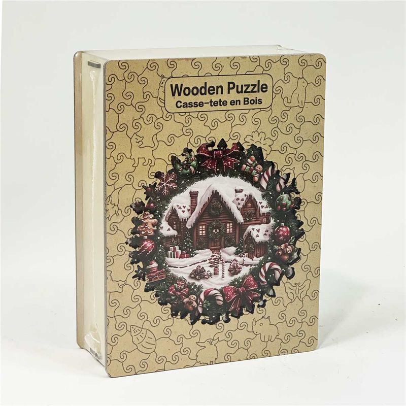 MES295 - WOODEN PUZZLE - CHRISTMAS WREATH/VILLAGE - 203 PIECES