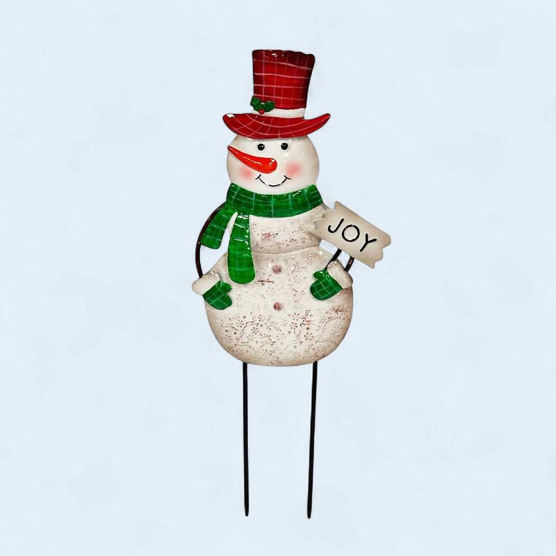 FH194 - METAL SNOWMAN STAKE W/JOY SIGN