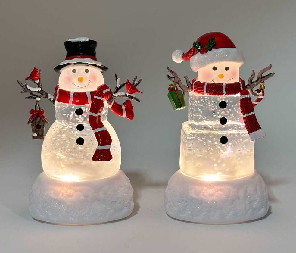 KDA13S - ILLUMINATING SPINNING WATER GLITTER SNOWMEN 2/ASST