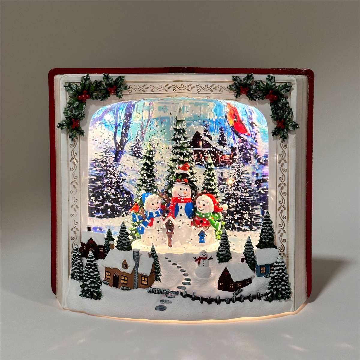 KDA157 - ILLUMINATING SPINNING WATER GLITTER BOOK / SNOWMEN