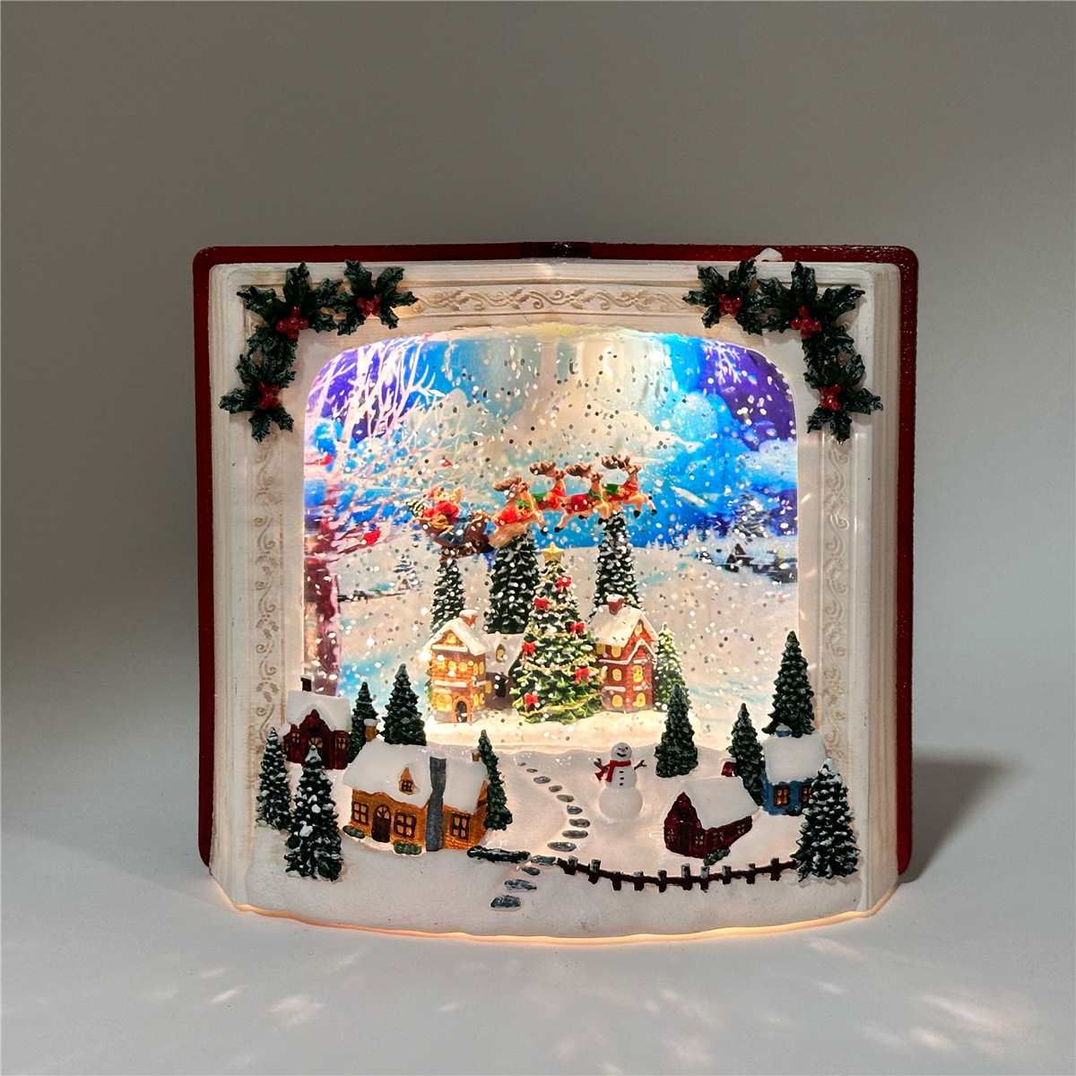 KDA158 - ILLUMINATING SPINNING WATER GLITTER BOOK / CHRISTMAS VILLAGE