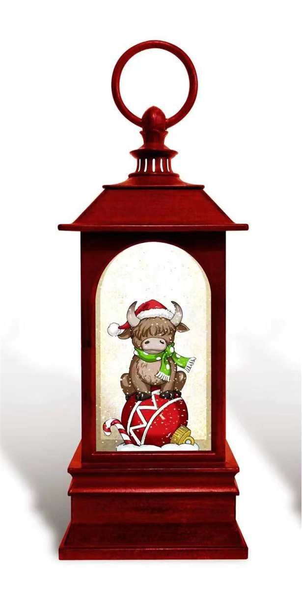 KDA702 - ILLUMINATING SPINNING WATER GLITTER LANTERN / HIGHLAND COW