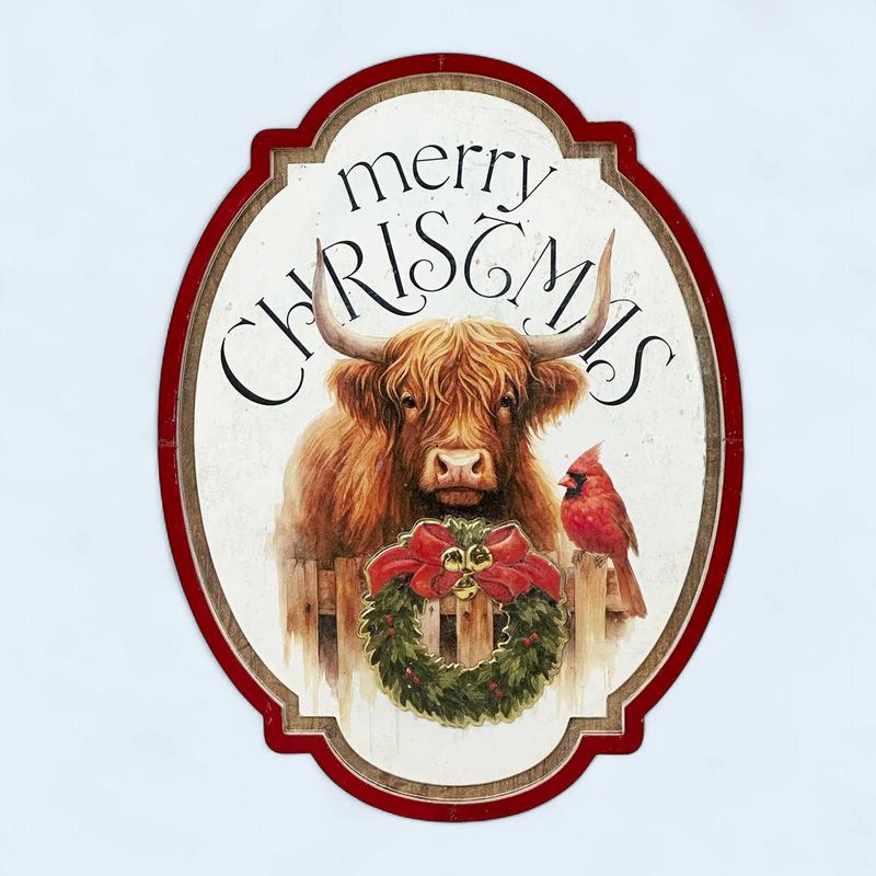 BF628 - MTL HIGHLAND COW W/WREATH/CARDINAL