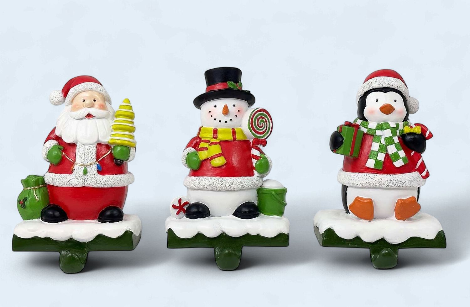 JLF293S - STOCKING HOLDER - 3/ASST SNOWMAN/SANTA/PENQUIN