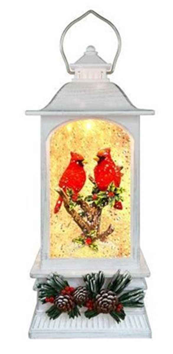 KDA208 - ILLUMINATING SPINNING WATER GLITTER LANTERN / CARDINALS ON BRANCH