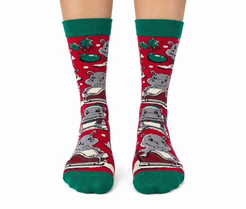 5378 - WOMEN'S SOCKS - A HIPPO CHRISTMAS