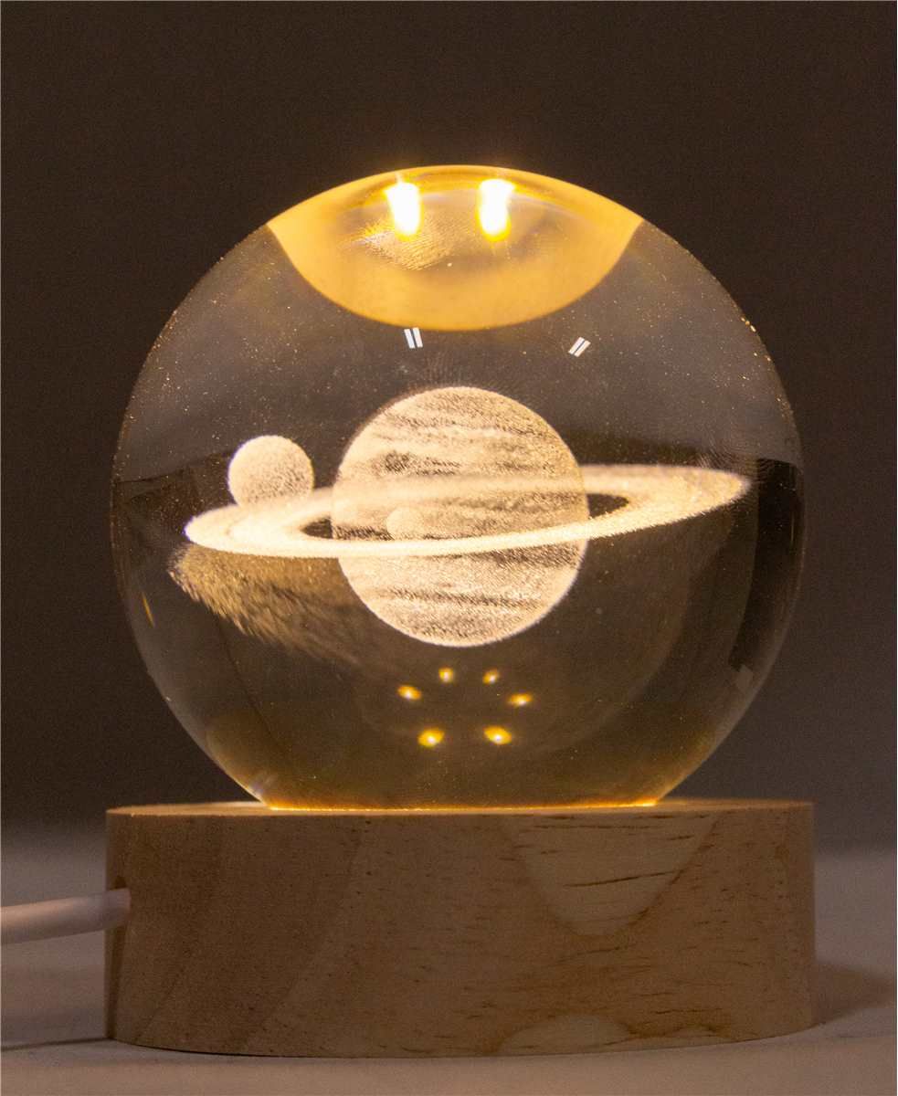 MXD82SN - 3D CRYSTAL BALL W/LED ILLUMINATING BASE - SATURN