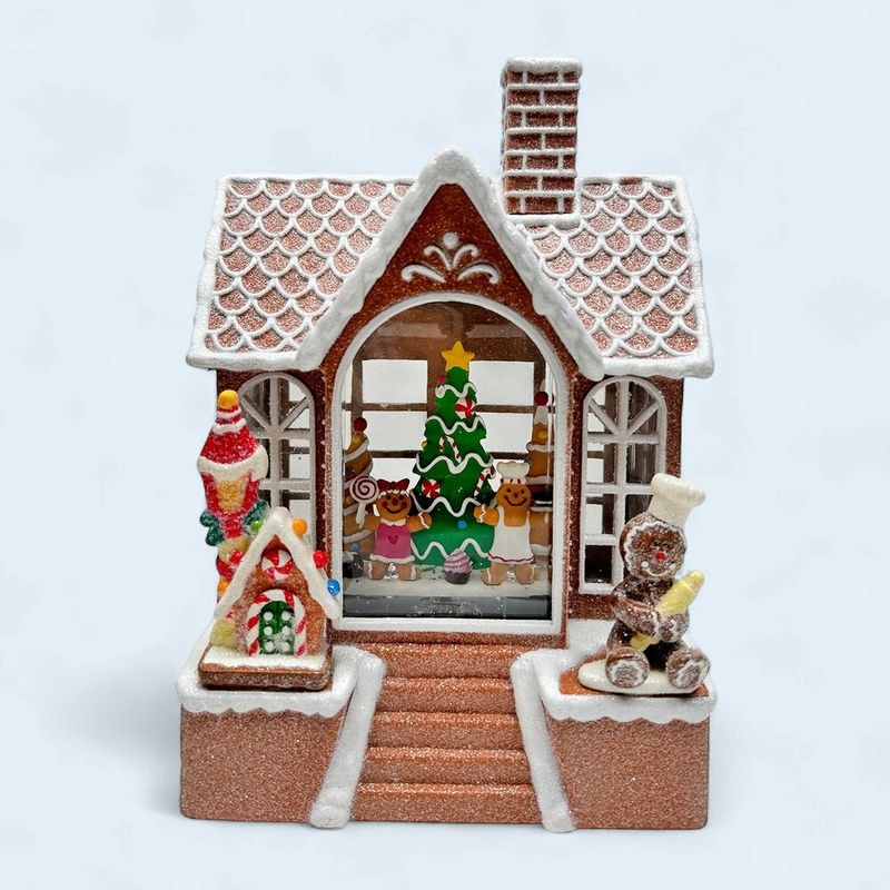 XM-SW1054 - ILLUMINATING WATER GLITTER GLOBE - GINGERBREAD HOUSE W/ BAKER