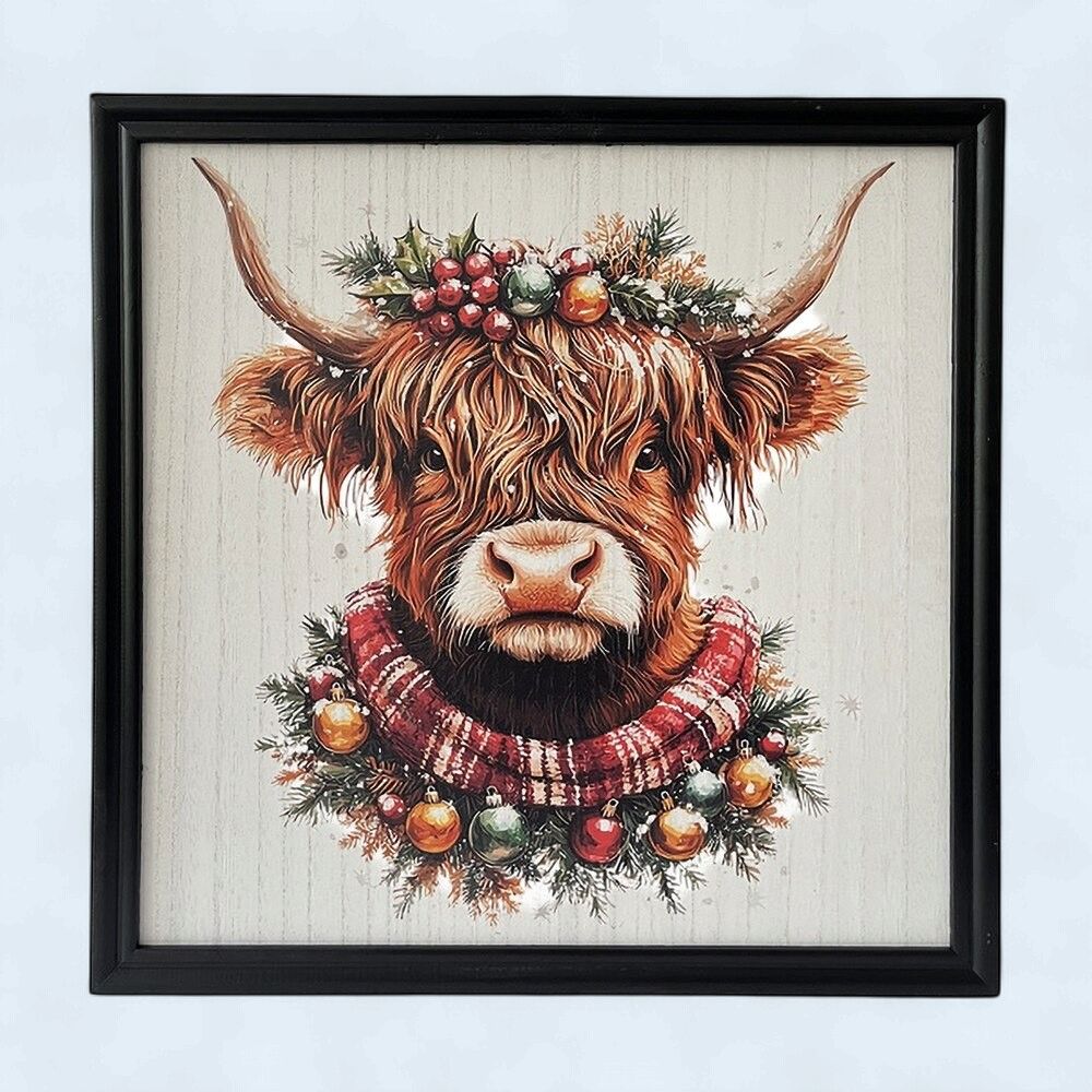 XM-JC6636 - WOODEN FRAME - HIGHLAND COW PAINTED PRINT