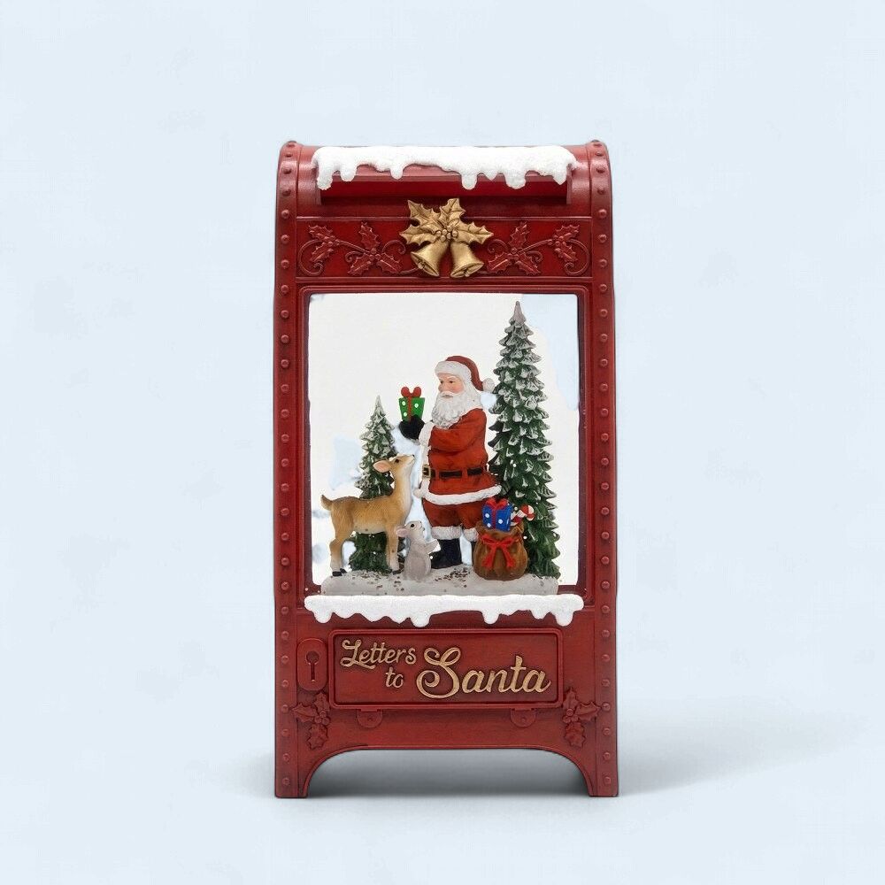XM-SW1068 - ILLUMINATING WATER GLITTER GLOBE - SANTA &amp; DEER POST BOX