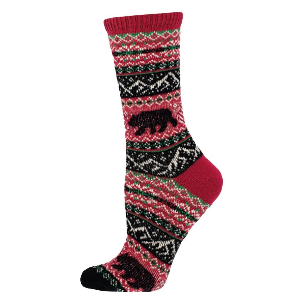 Ladies - Sweater Socks - Mountain Life: Red / 9-11 (Womens Shoe Size 5-10.5)