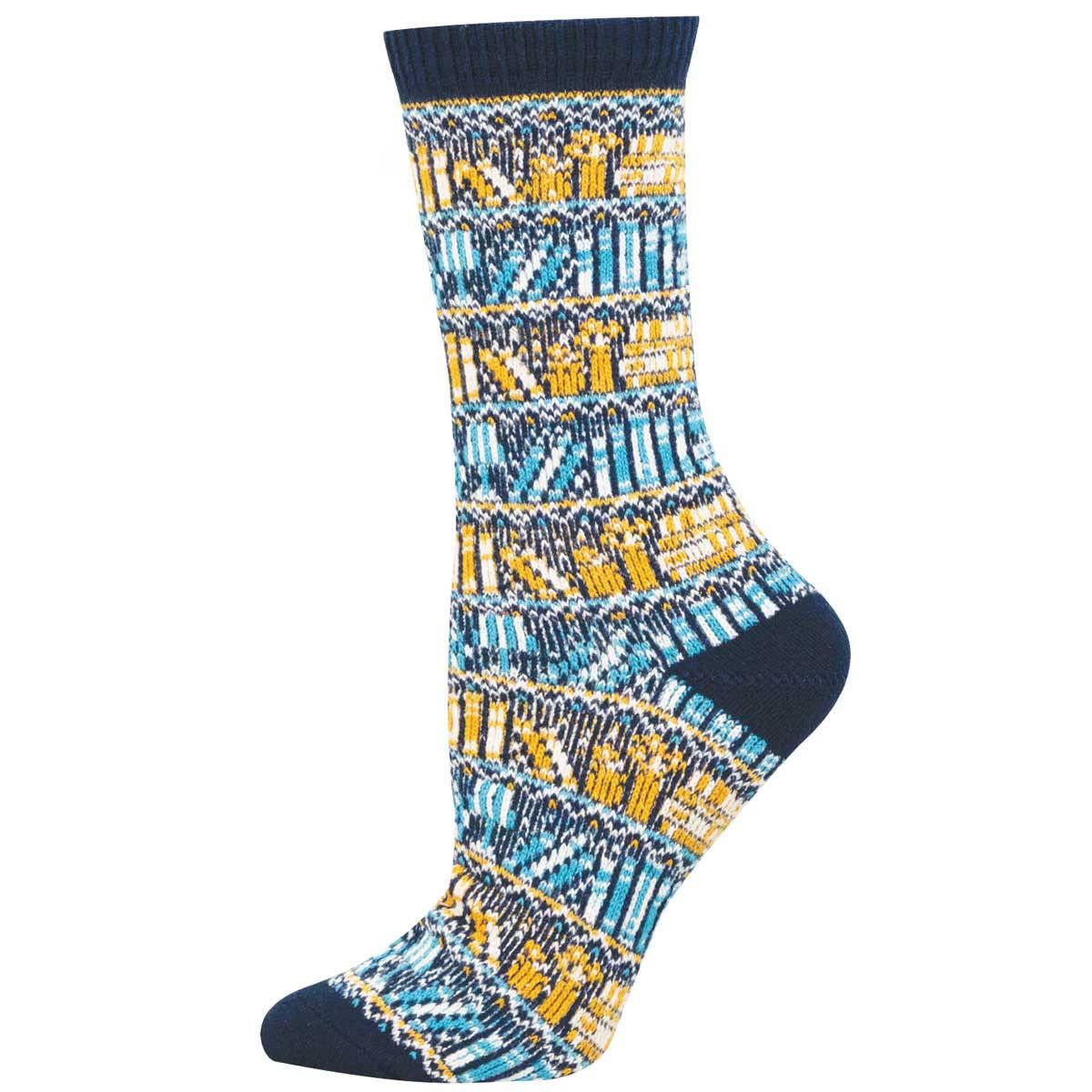 Ladies - Sweater Socks - Bedtime Stories: Navy / 9-11 (Womens Shoe Size 5-10.5)