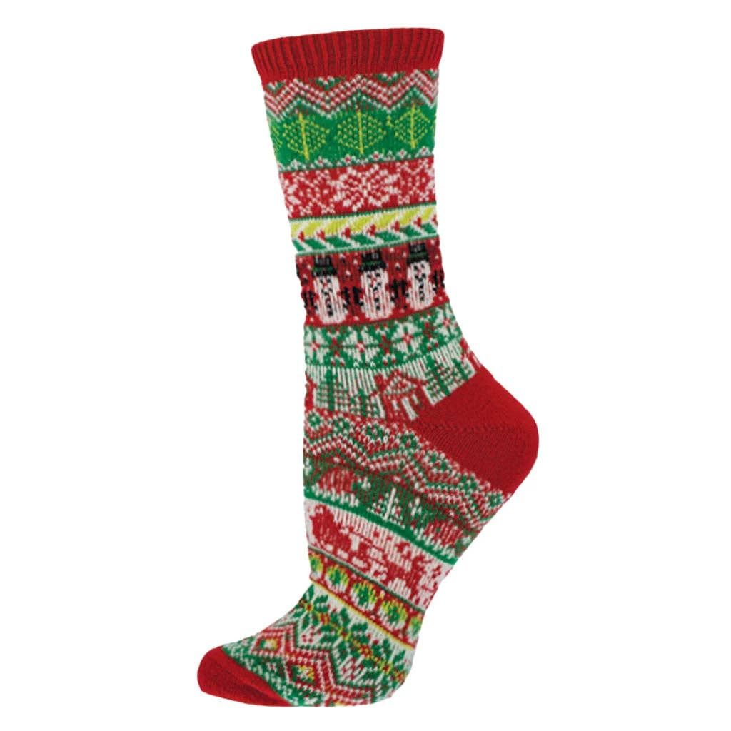 Ladies - Sweater Socks - Tis The Season: Red and Green / 9-11 (Womens Shoe Size 5-10.5)