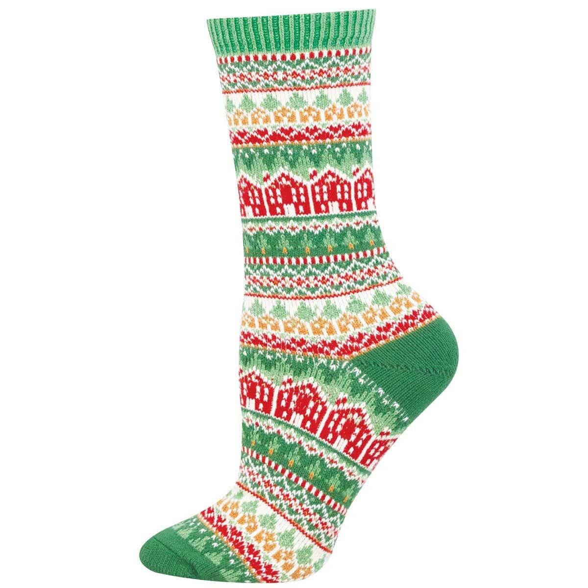 Ladies - Sweater Socks - Home For The Holidays: Green / 9-11 (Womens Shoe Size 5-10.5)