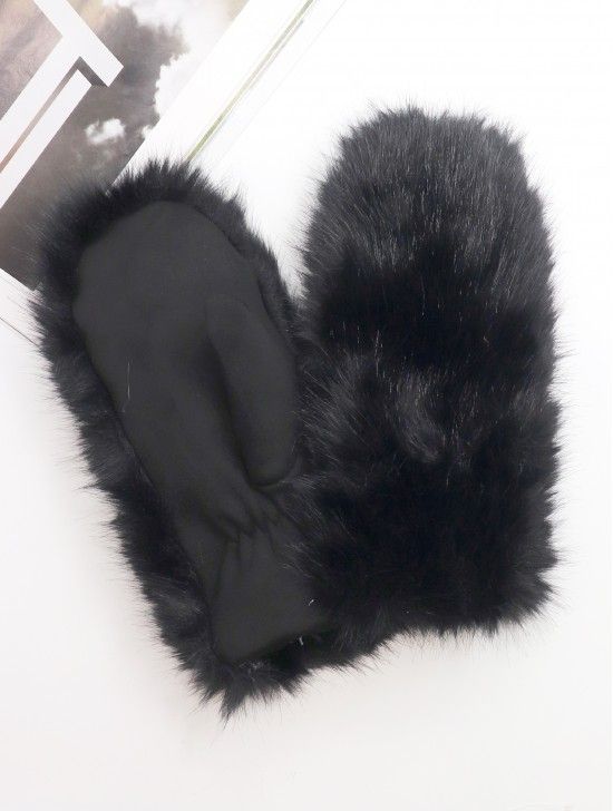 GL128701BK - UNISEX MITTENS - FAUX FUR / BLACK
